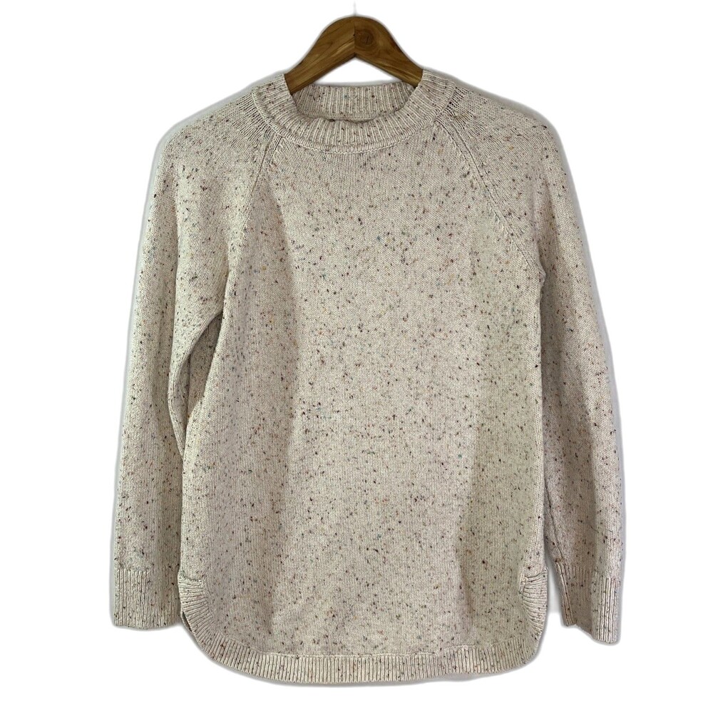 LOFT Cream Confetti Speckled Knit Crewneck Sweater Long Sleeve Sz M Fits Small